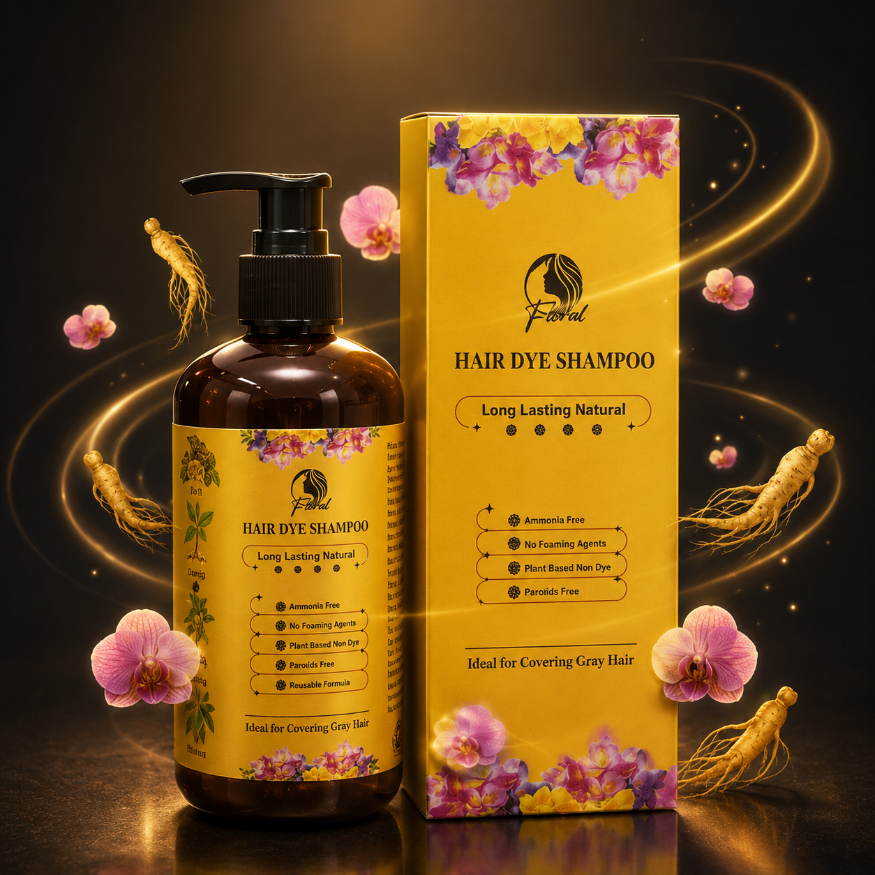 Floral Hair Color Shampoo 200ml – Long Lasting Herbal Hair Dye